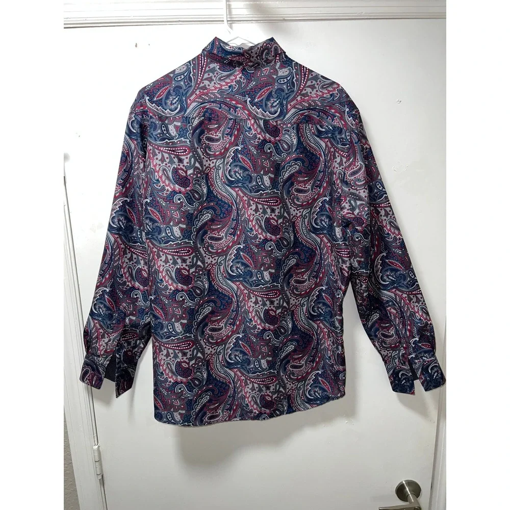 Kilburne & Finch Mens L Blue Red Paisley Long Sleeve Button Down Shirt